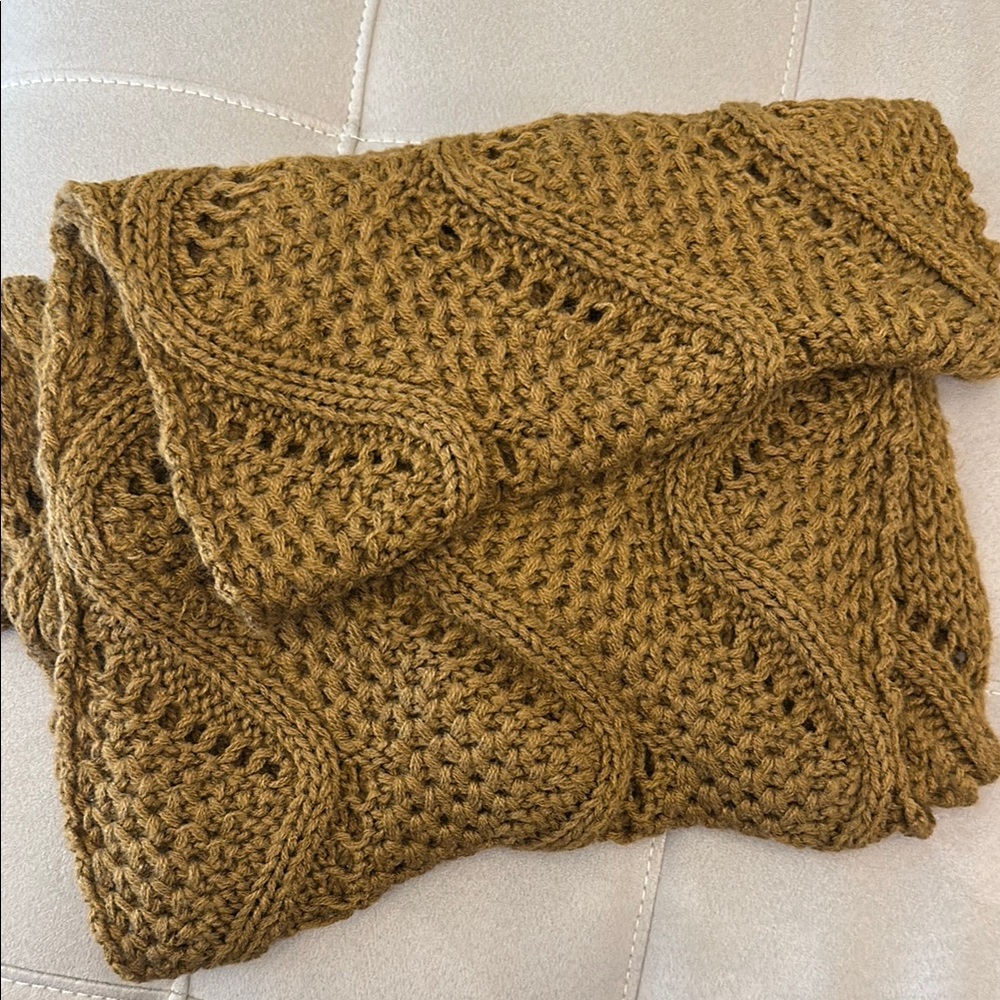 Brown Cable Knit Infinity Scarf with Intricate Patterns